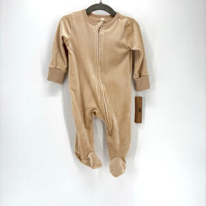 Liam James Romper Infant 3-6M Tan Velour Preppy Coastal